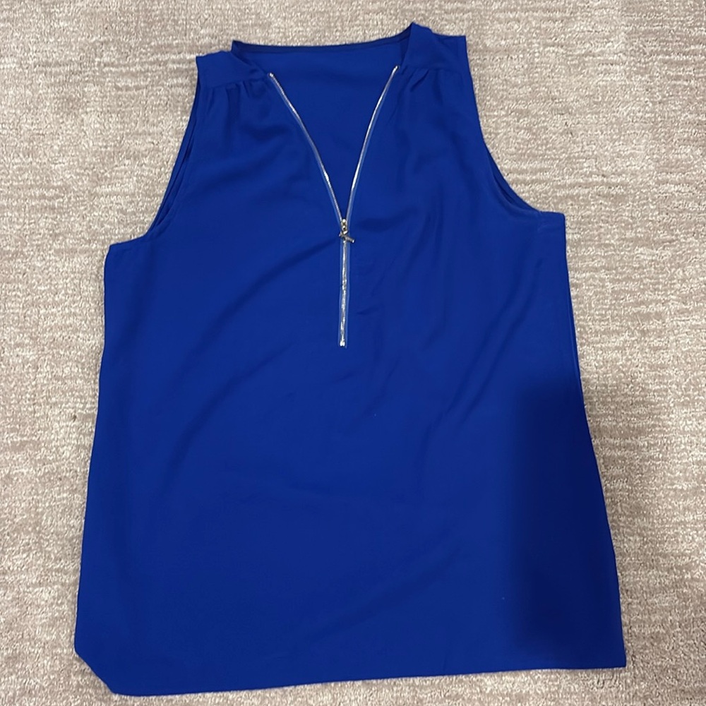 Royal blue zip sleeveless blouse